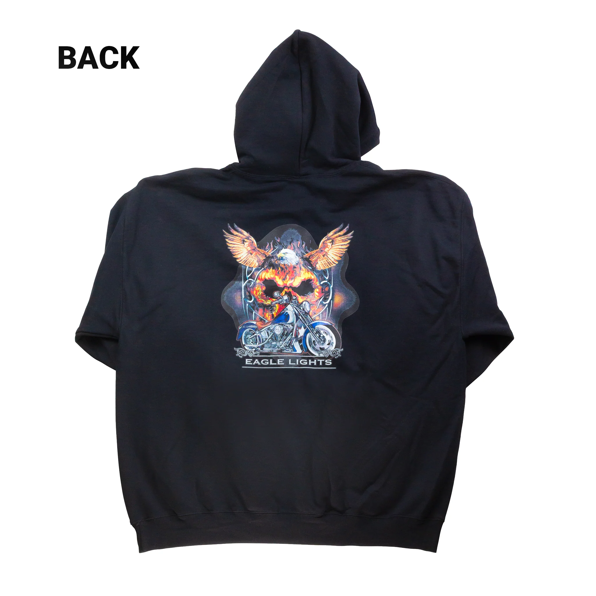 Eagle Lights Hoodie with Flaming Skull and Eagle Graphic - Image 2