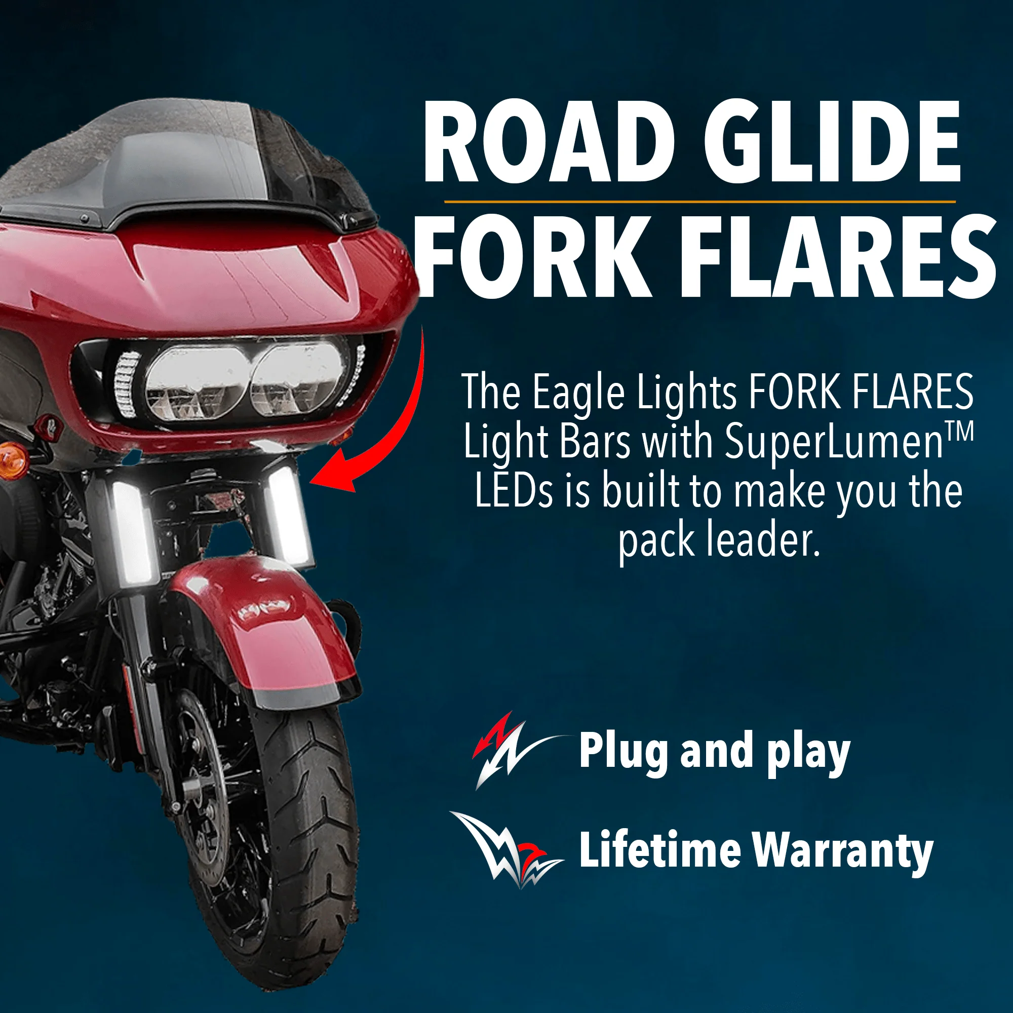 Eagle Lights LED FORKFLARES™ Light Cover for 2015 to Current Harley-Davidson® Road Glide Models - Image 3