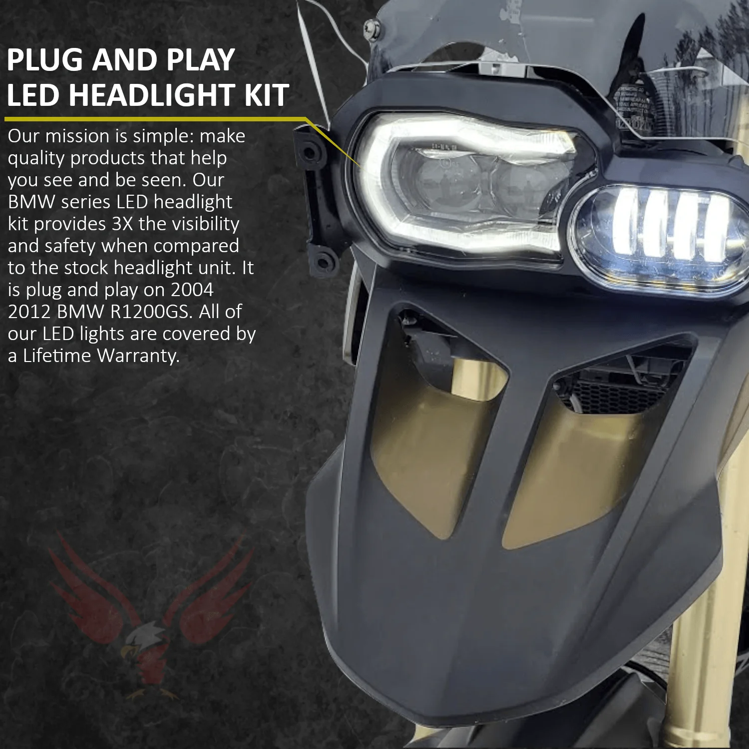Eagle Lights LED Headlight Kit with Halo Ring for 2006 - 2012 BMW R1200GS - Image 3