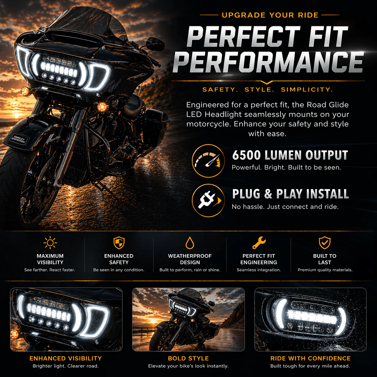 Eagle Lights LED Projection Headlight for Harley-Davidson® 2015 - 2025 Road Glide Models with HALOS Vent Insert Light Combo Kit - Image 3