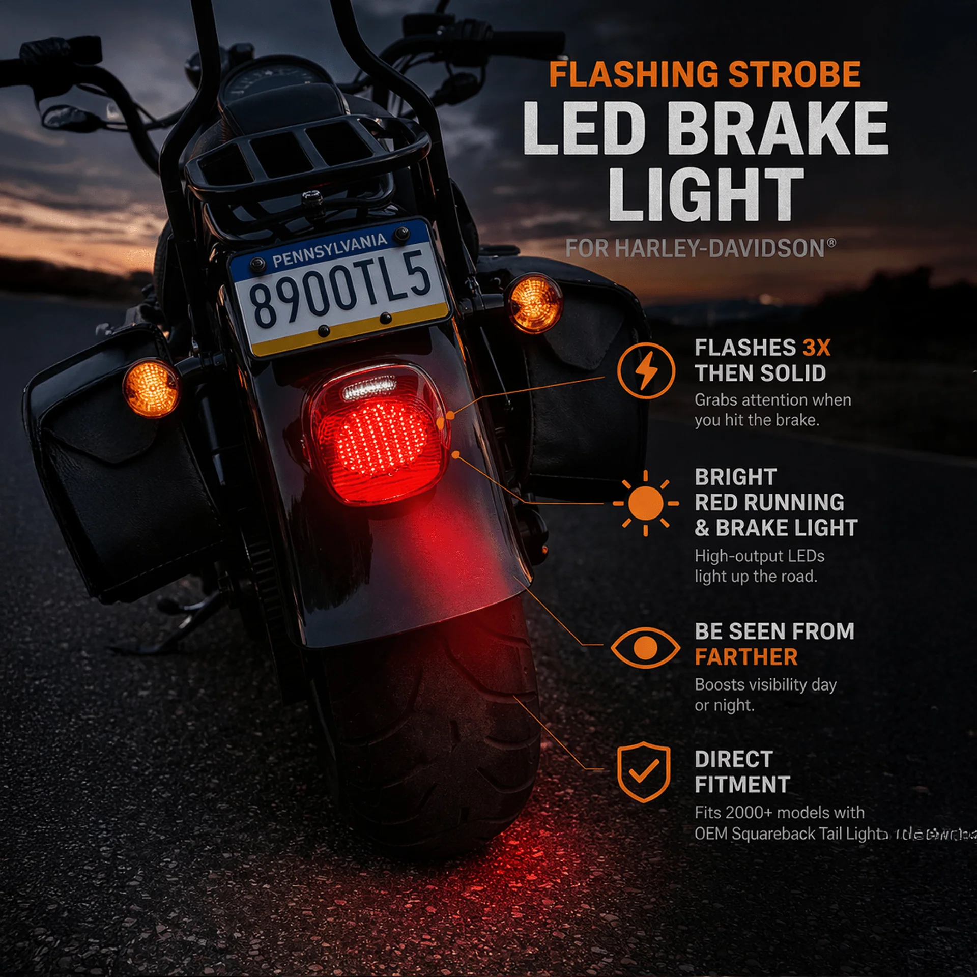 Eagle Lights Flashing Strobe Layback LED Tail Brake Light Kit for Harley-Davidson® - Image 3
