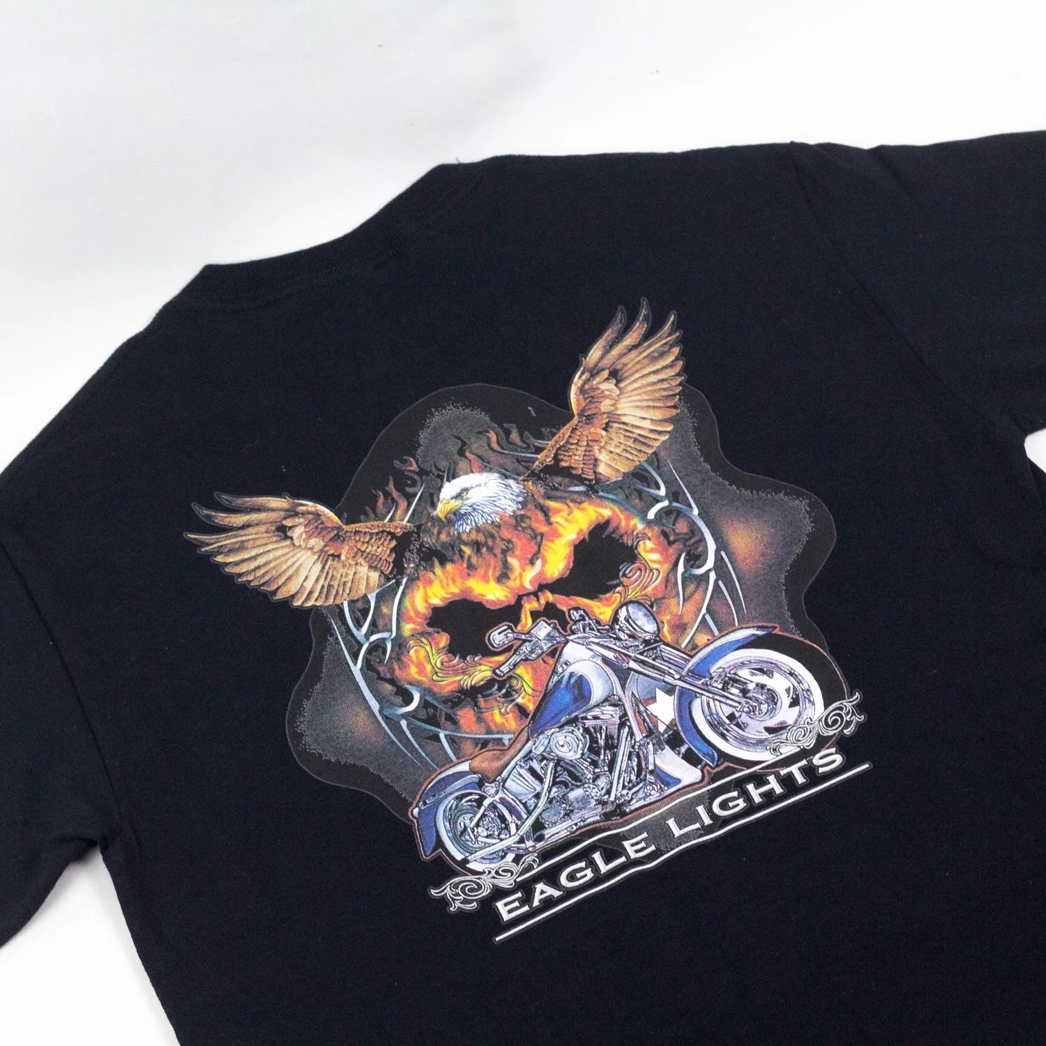 Eagle Lights T-Shirt with Flaming Skull and Eagle Graphic - Image 2