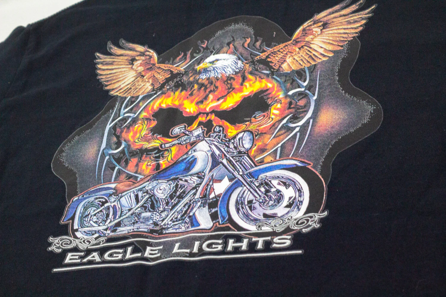 Eagle Lights T-Shirt with Flaming Skull and Eagle Graphic - Image 4