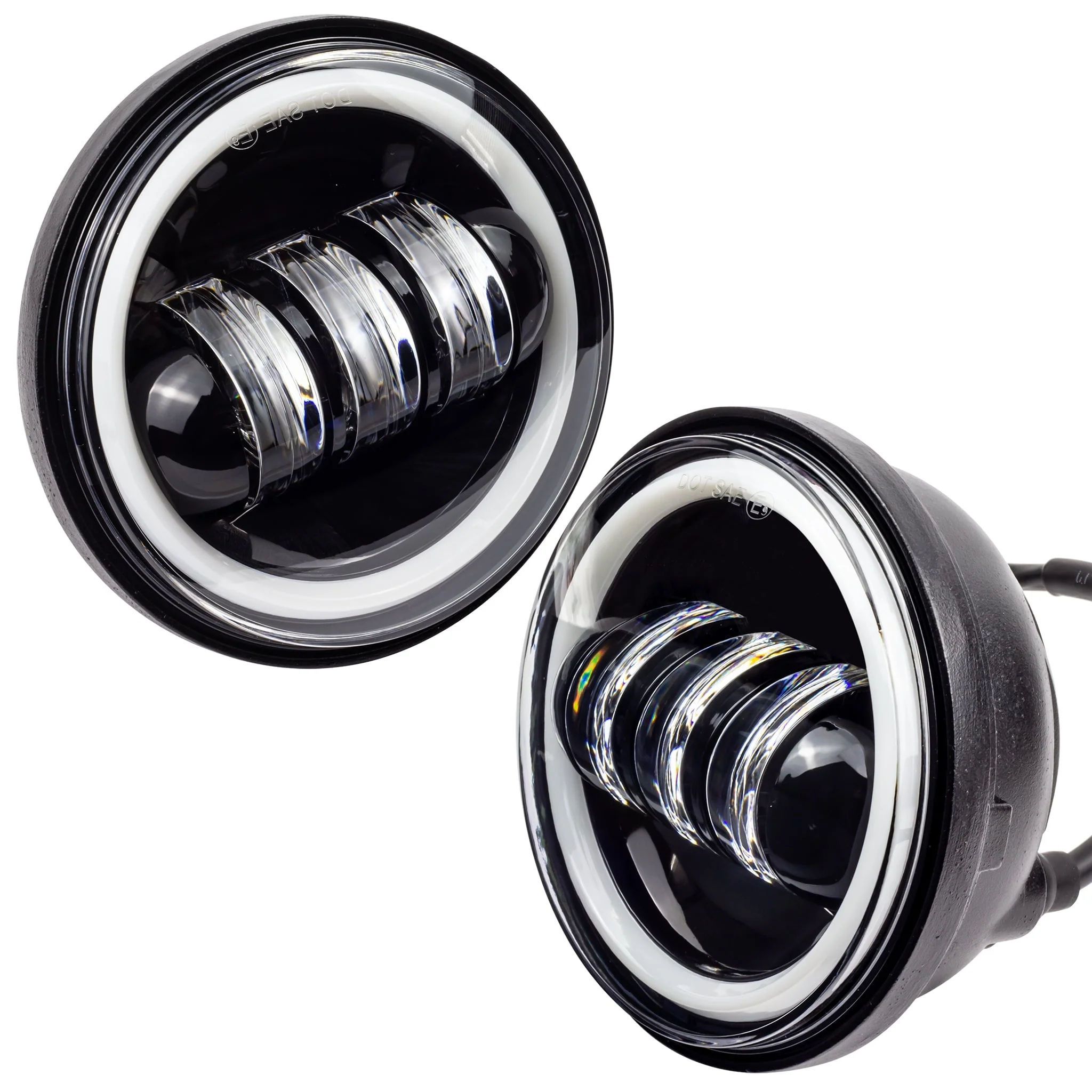 Eagle Lights 7" LED Headlight and 4.5" LED Passing Light Kit with Halo Rings for Harley-Davidson® and Indian® Motorcycles - Generation I / Black - Image 11