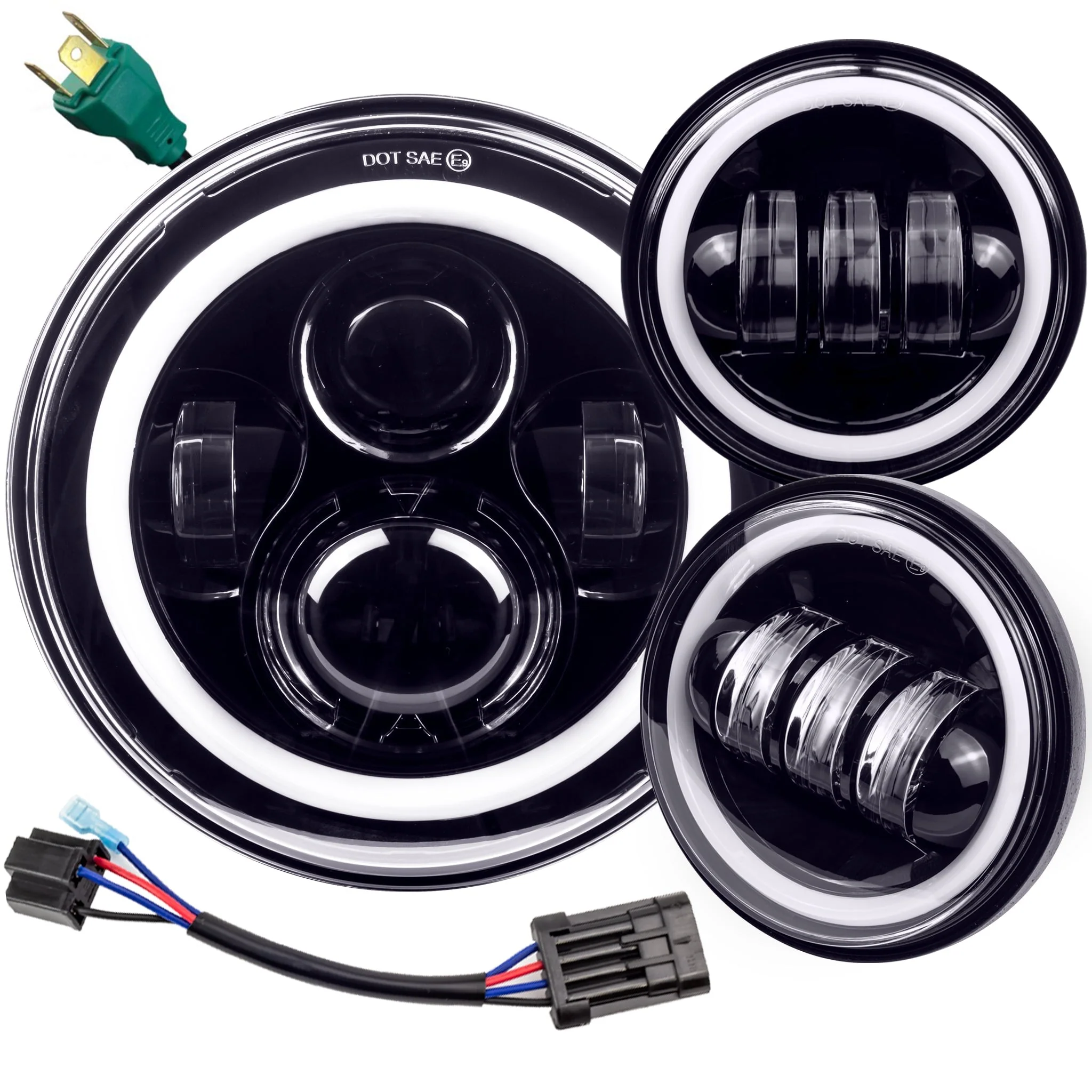 Eagle Lights 7" LED Headlight and 4.5" LED Passing Light Kit with Halo Rings for Harley-Davidson® and Indian® Motorcycles - Generation I / Black - Image 16