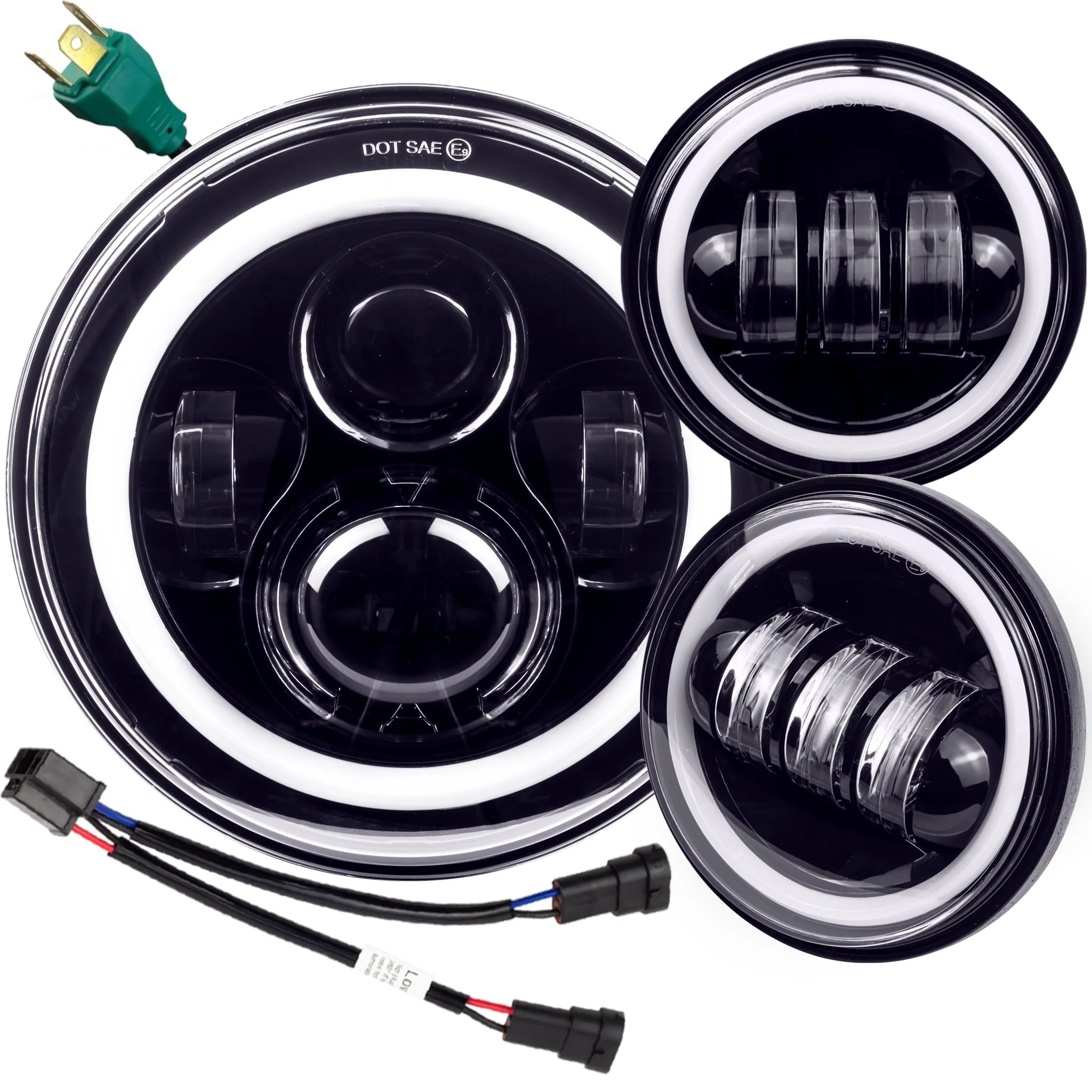 Eagle Lights 7" LED Headlight and 4.5" LED Passing Light Kit with Halo Rings for Harley-Davidson® and Indian® Motorcycles - Generation I / Black - Image 17