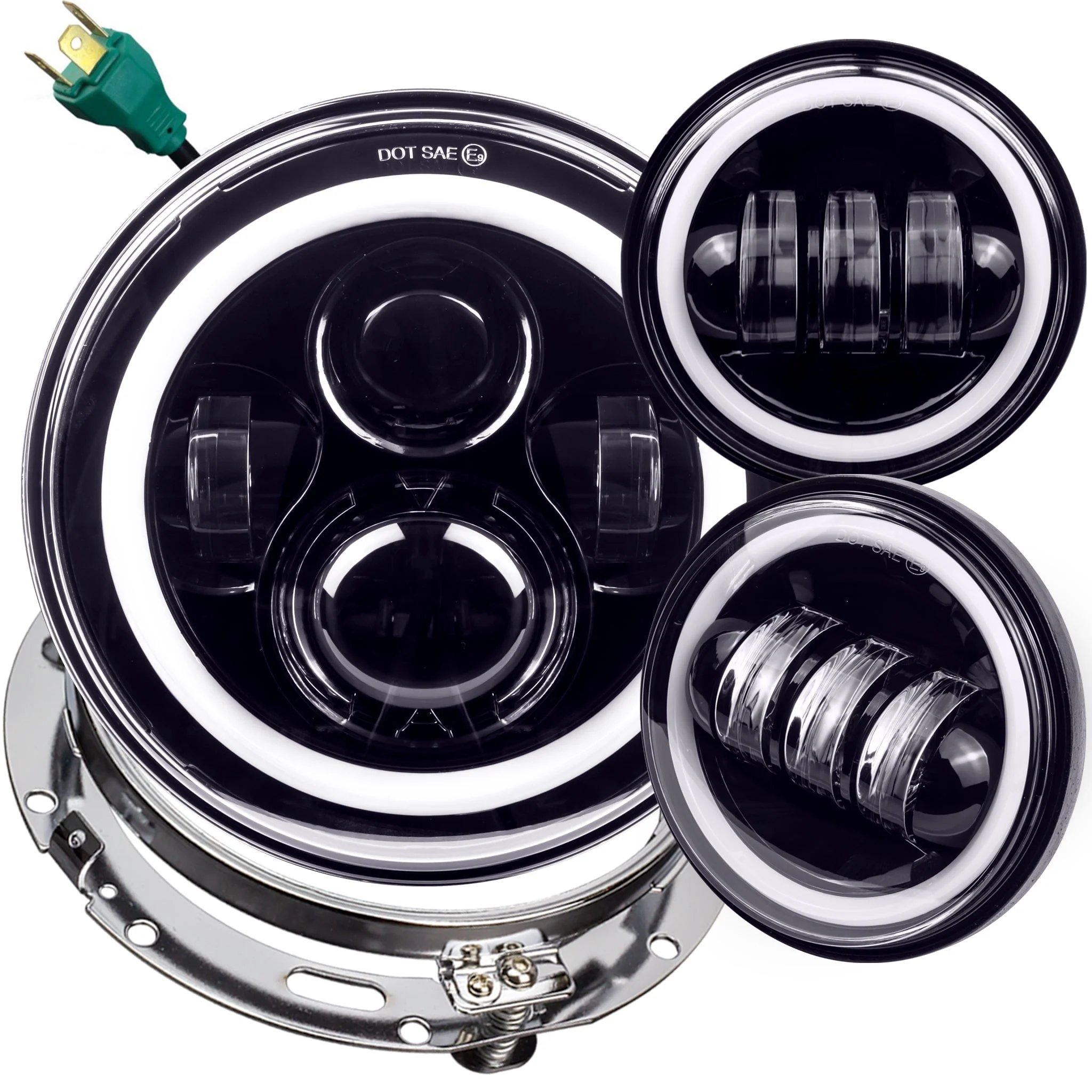 Eagle Lights 7" LED Headlight and 4.5" LED Passing Light Kit with Halo Rings for Harley-Davidson® and Indian® Motorcycles - Generation I / Black - Image 18
