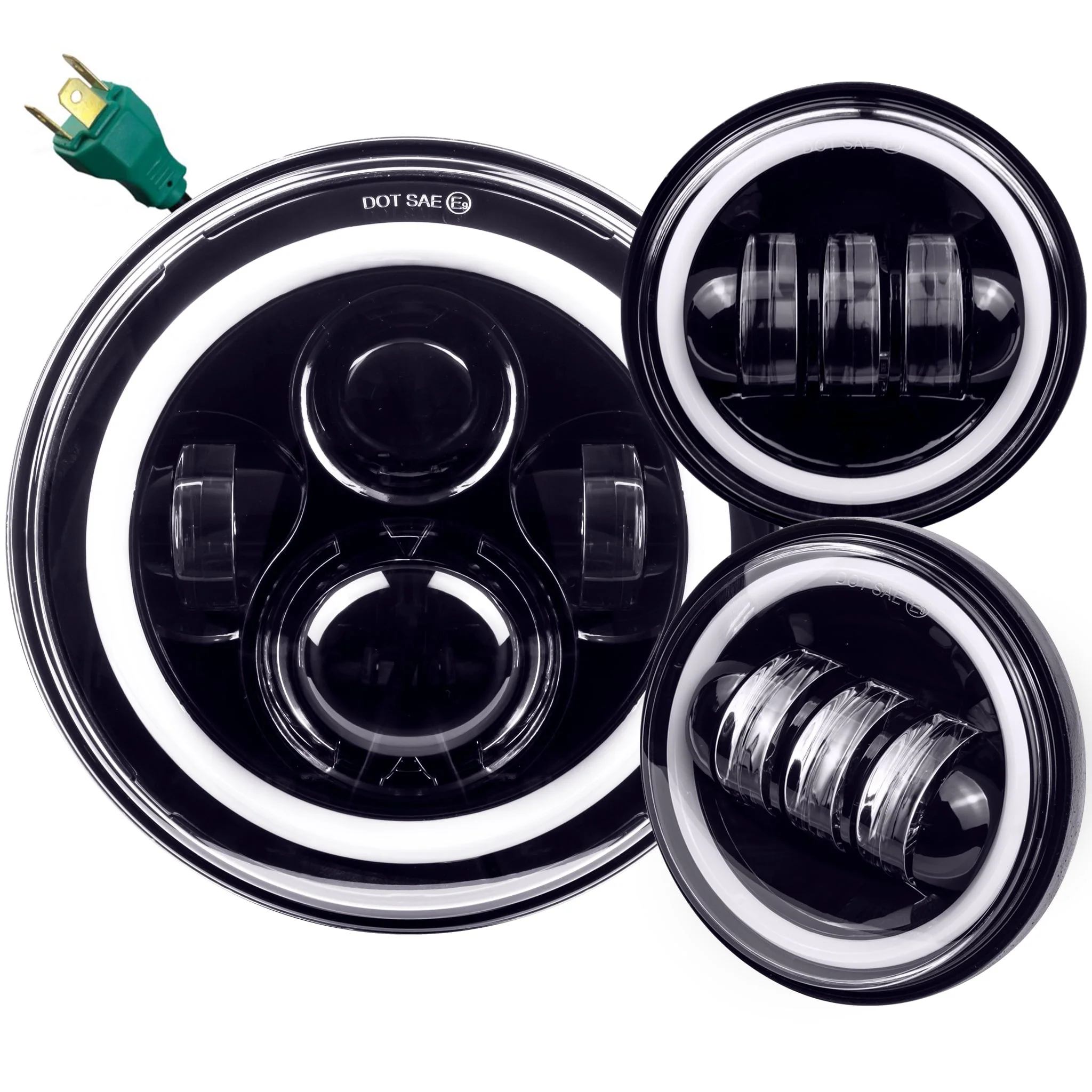 Eagle Lights 7" LED Headlight and 4.5" LED Passing Light Kit with Halo Rings for Harley-Davidson® and Indian® Motorcycles - Generation I / Black - Image 19