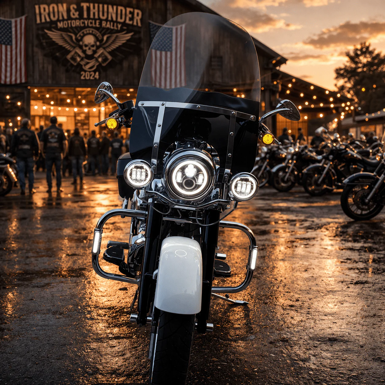 Eagle Lights 7" LED Headlight and 4.5" LED Passing Light Kit with Halo Rings for Harley-Davidson® and Indian® Motorcycles - Generation I / Black - Image 4