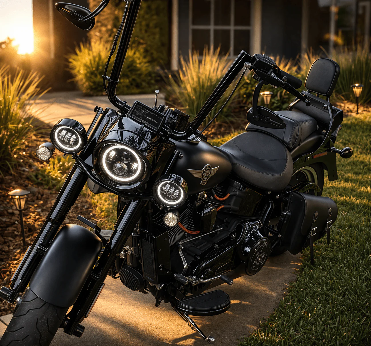 Eagle Lights 7" LED Headlight and 4.5" LED Passing Light Kit with Halo Rings for Harley-Davidson® and Indian® Motorcycles - Generation I / Black - Image 5