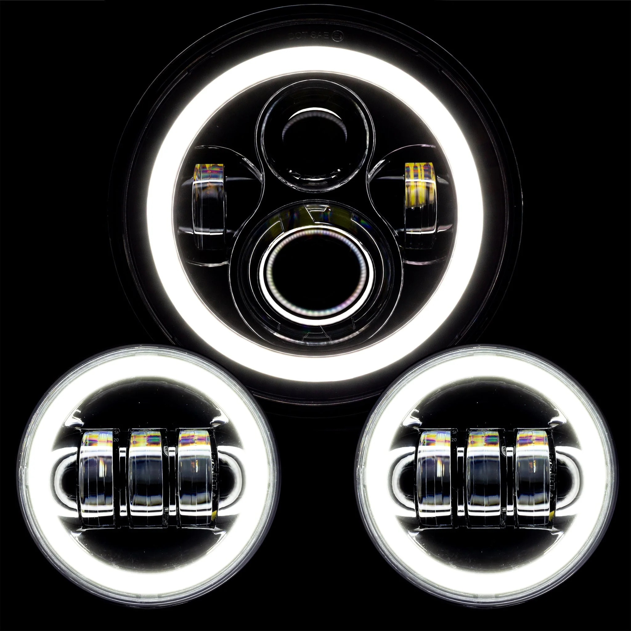 Eagle Lights 7" LED Headlight and 4.5" LED Passing Light Kit with Halo Rings for Harley-Davidson® and Indian Motorcycles - Generation I / Chrome - Image 10