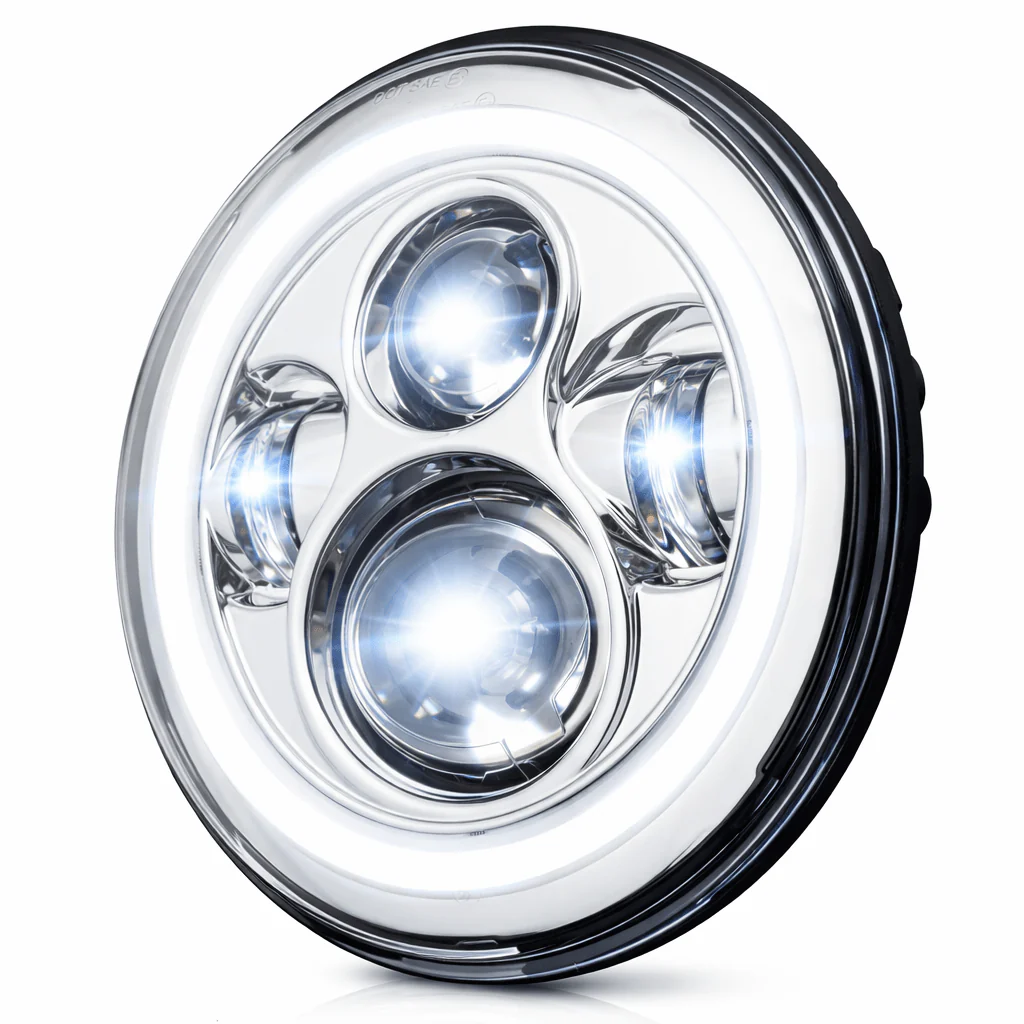 Eagle Lights 7" LED Headlight with LED Halo Ring for Harley-Davidson® and Indian® Motorcycles - Generation I / Chrome Kit - Image 4