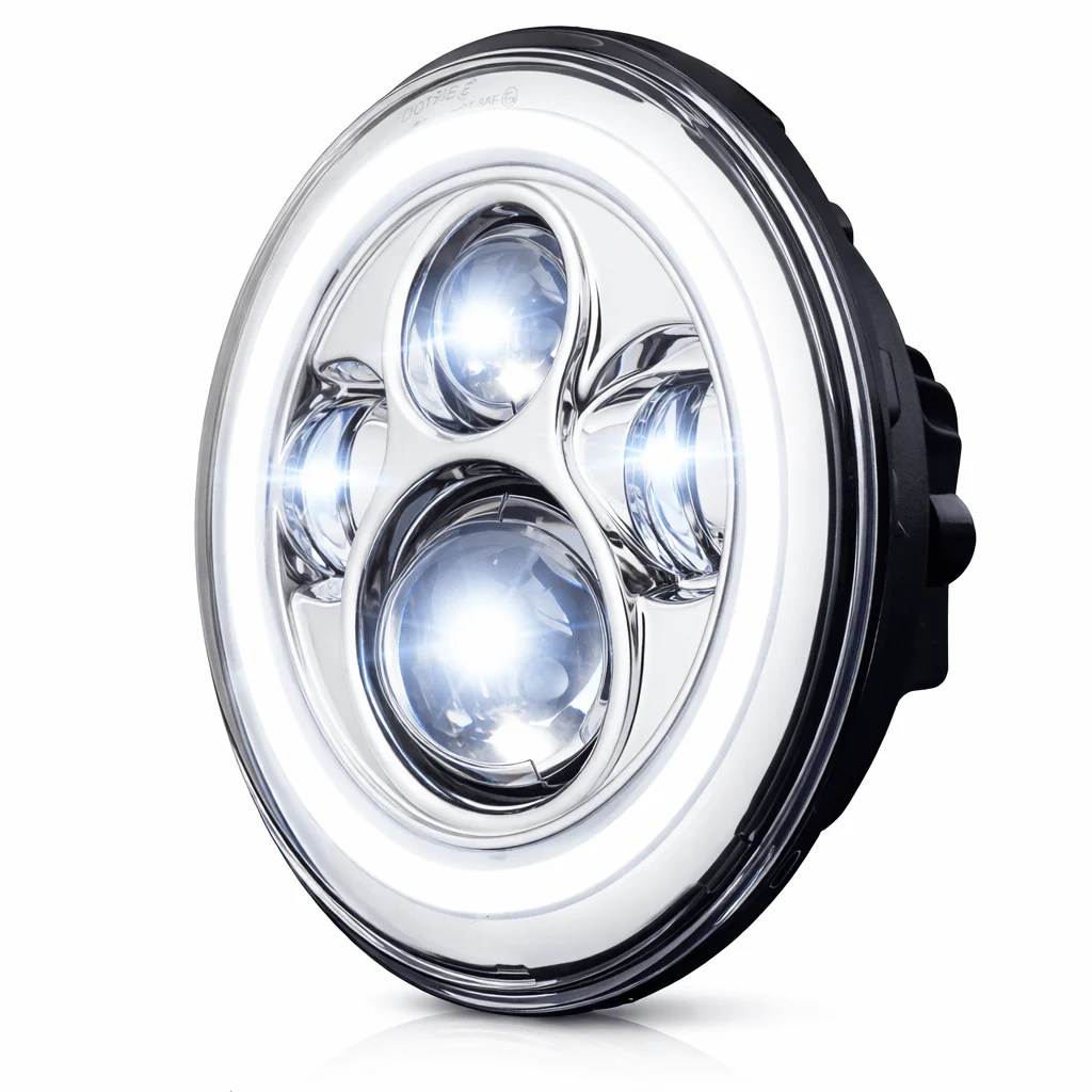 Eagle Lights 7" LED Headlight with LED Halo Ring for Harley-Davidson® and Indian® Motorcycles - Generation I / Chrome Kit - Image 5