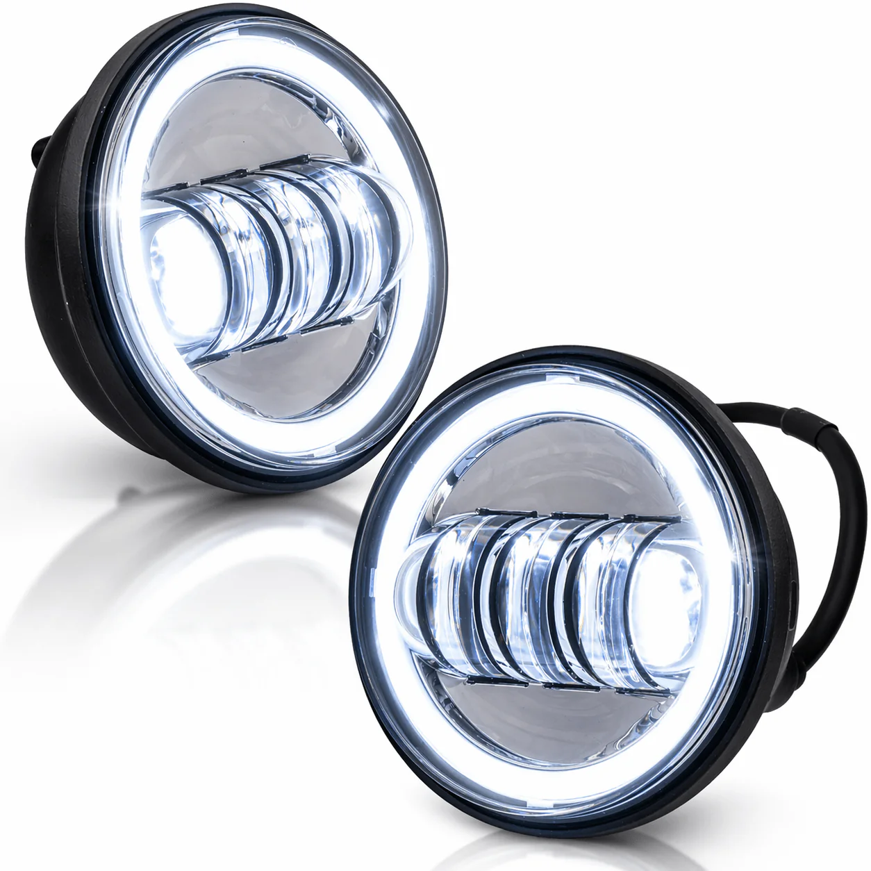 Eagle Lights 7" LED Headlight and 4.5" LED Passing Light Kit with Halo Rings for Harley-Davidson® and Indian Motorcycles - Generation I / Chrome - Image 8