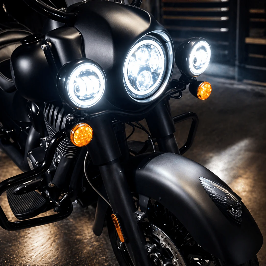 Eagle Lights 7" LED Headlight and 4.5" LED Passing Light Kit with Halo Rings for Harley-Davidson® and Indian Motorcycles - Generation II / Black / Halo Ring - Image 2