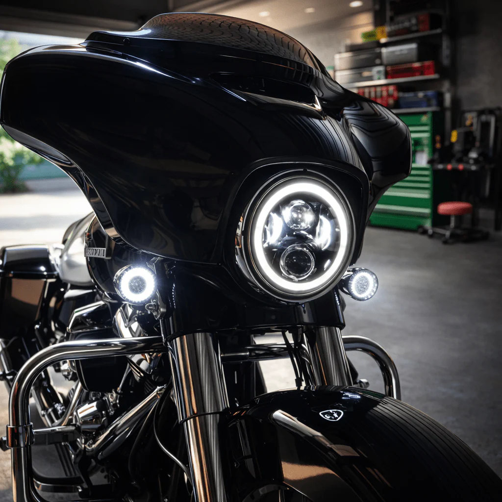 Eagle Lights 7" LED Headlight with LED Halo Ring for Harley-Davidson® and Indian® Motorcycles - Generation II / Black Kit - Image 3