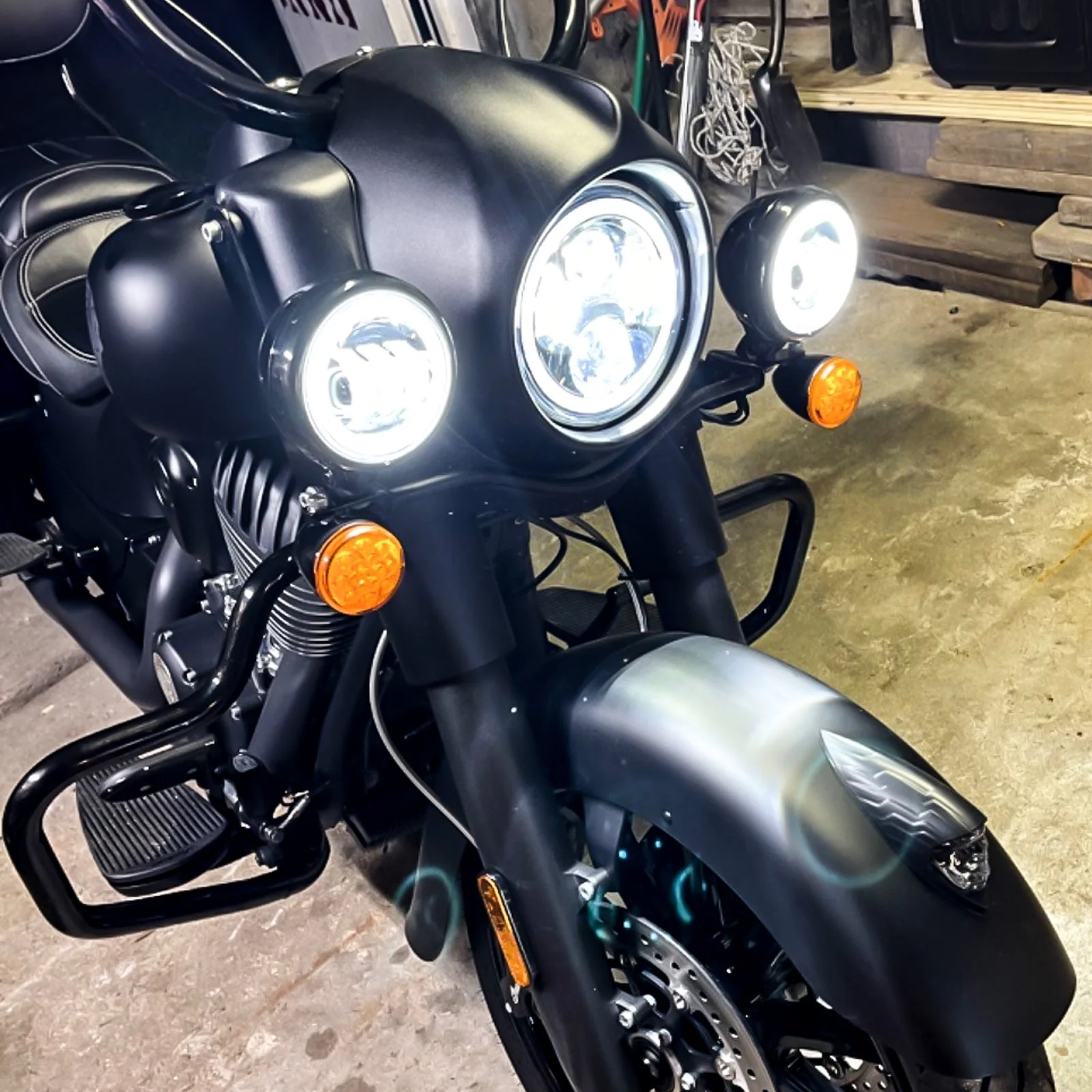 Eagle Lights 7" LED Headlight and 4.5" LED Passing Light Kit with Halo Rings for Harley-Davidson® and Indian Motorcycles - Generation II / Black / Halo Ring - Image 5