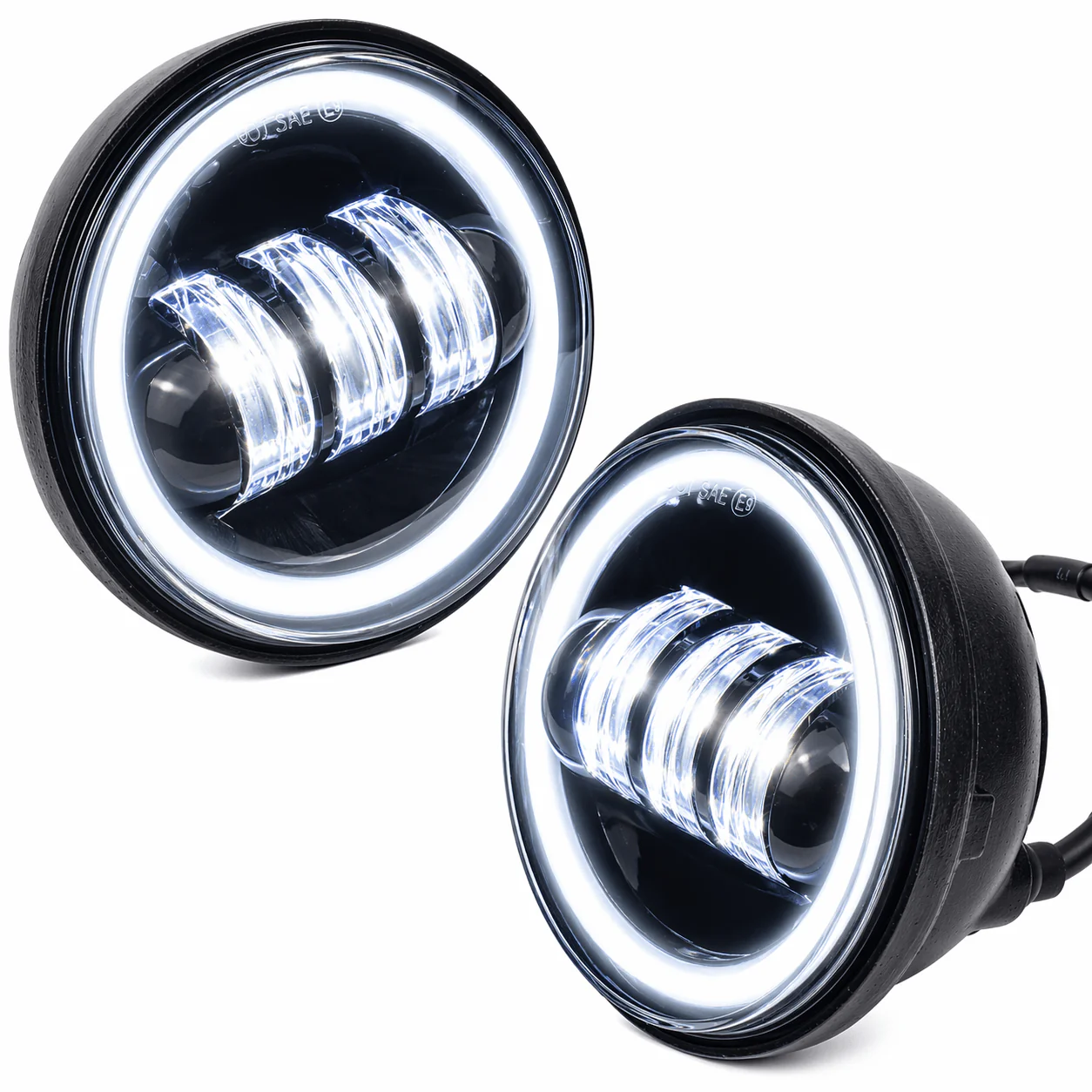 Eagle Lights 7" LED Headlight and 4.5" LED Passing Light Kit with Halo Rings for Harley-Davidson® & Indian® Motorcycles - Generation III / Black / Halo Ring - Image 9