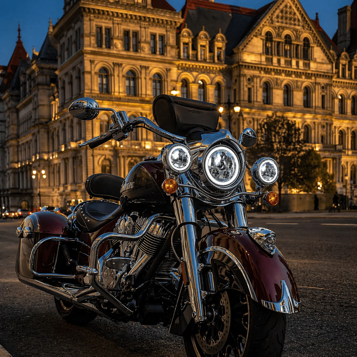 Eagle Lights 7" LED Headlight and 4.5" LED Passing Light Kit with Halo Rings for Harley-Davidson® & Indian® Motorcycles - Generation III / Chrome / Halo Ring - Image 3