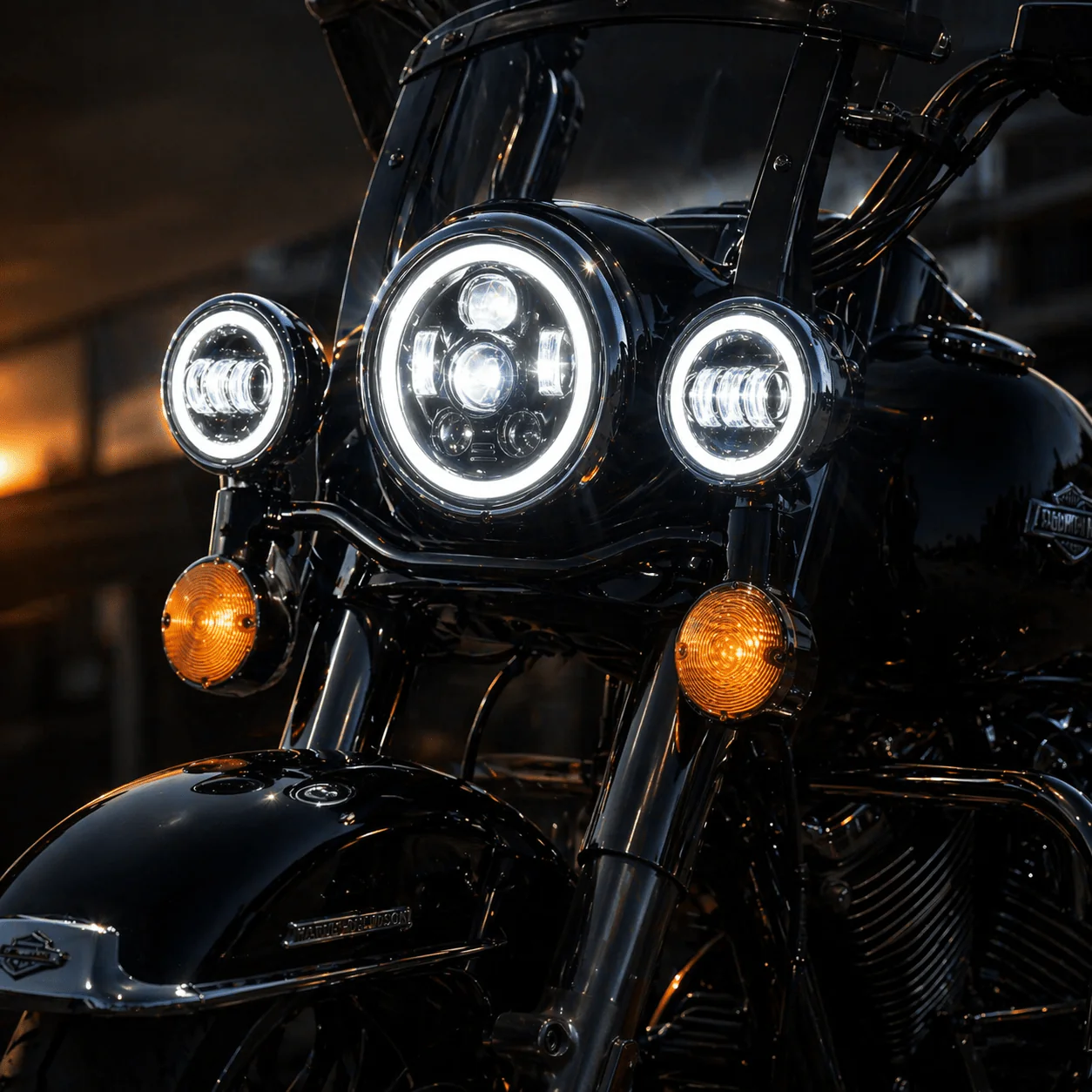 Eagle Lights 7" LED Headlight and 4.5" LED Passing Light Kit with Halo Rings for Harley-Davidson® & Indian® Motorcycles - Generation III / Chrome / Halo Ring - Image 7