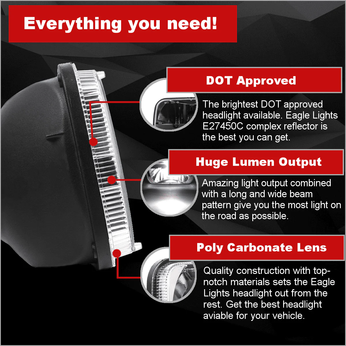 Eagle Lights Complex Reflector 5 x 7 LED Headlight w/ Negative Harness For Toyota Models - Image 4