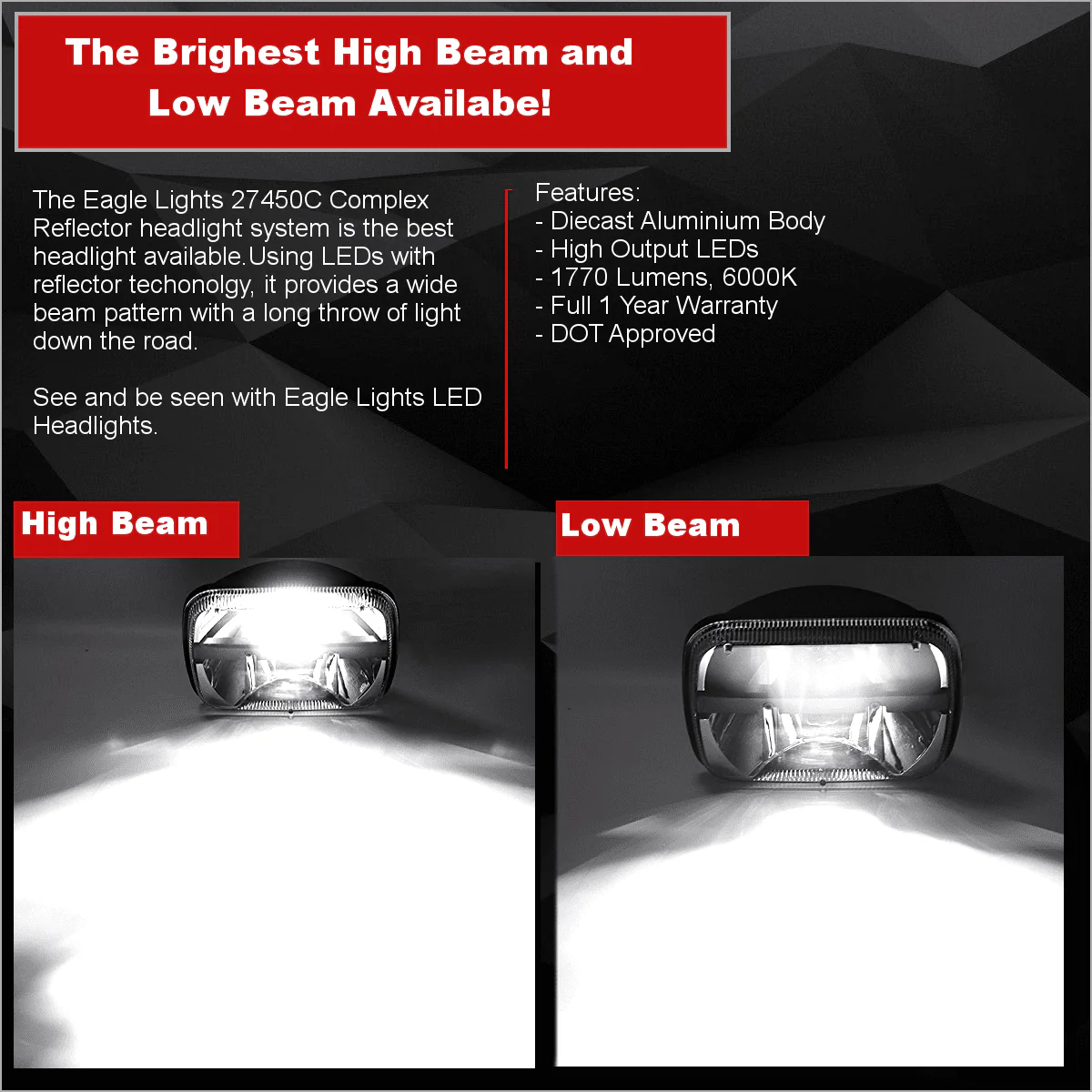 Eagle Lights Complex Reflector 5 x 7 LED Headlight w/ Negative Harness For Toyota Models - Image 6